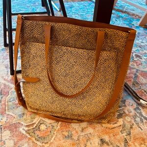 Madewell medium transport tote in leopard print calf-hair.